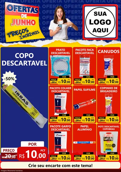 Modelo de Encarte para Encarte A4 Vertical com o tema Ofertas de Junho - Preços Incríveis para Embalagens