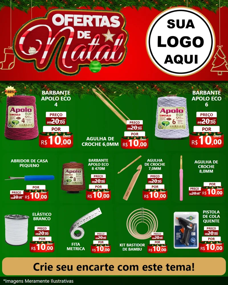 Modelo de Rede Social para Feed Instagram com o tema Ofertas de Natal para Armarinho e Aviamentos