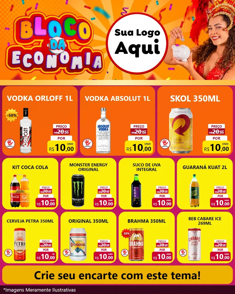 Modelo de Rede Social para Feed Instagram com o tema Bloco da Economia para Distribuidora de bebidas