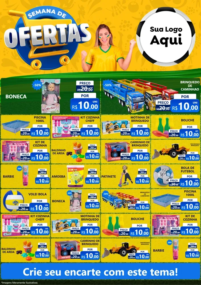 Modelo de Encarte para Encarte A4 Vertical com o tema Semana de Ofertas - Copa para Brinquedos