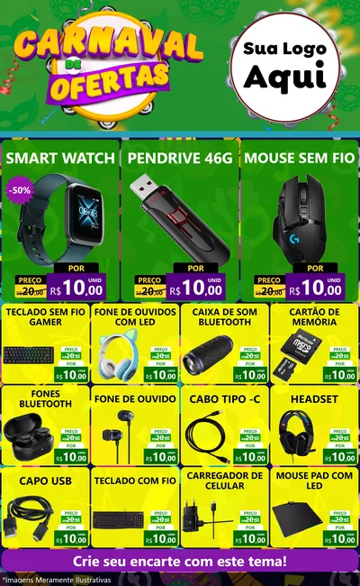 Modelo de Encarte para Encarte Grande com o tema Carnaval de Ofertas para Informática