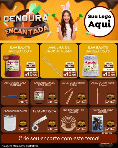 Modelo de Rede Social para Feed Instagram com o tema Cenoura Encantada - Páscoa para Armarinho e Aviamentos