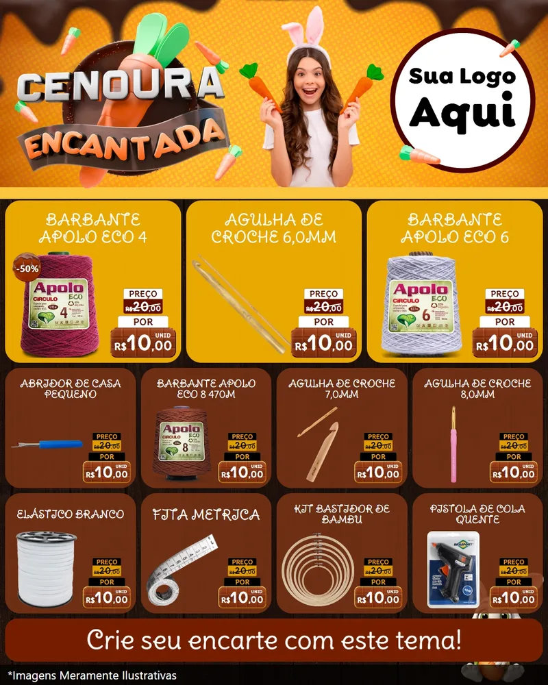 Modelo de Rede Social para Feed Instagram com o tema Cenoura Encantada - Páscoa para Armarinho e Aviamentos