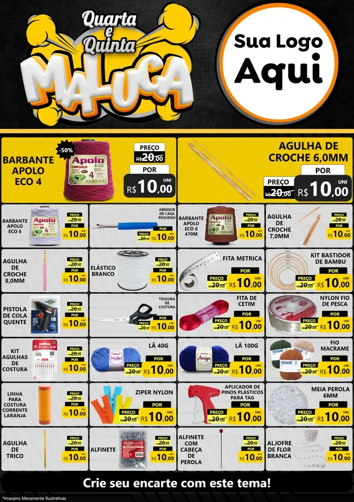 Modelo de Encarte para Encarte A4 Vertical com o tema Quarta e Quinta Maluca para Armarinho e Aviamentos