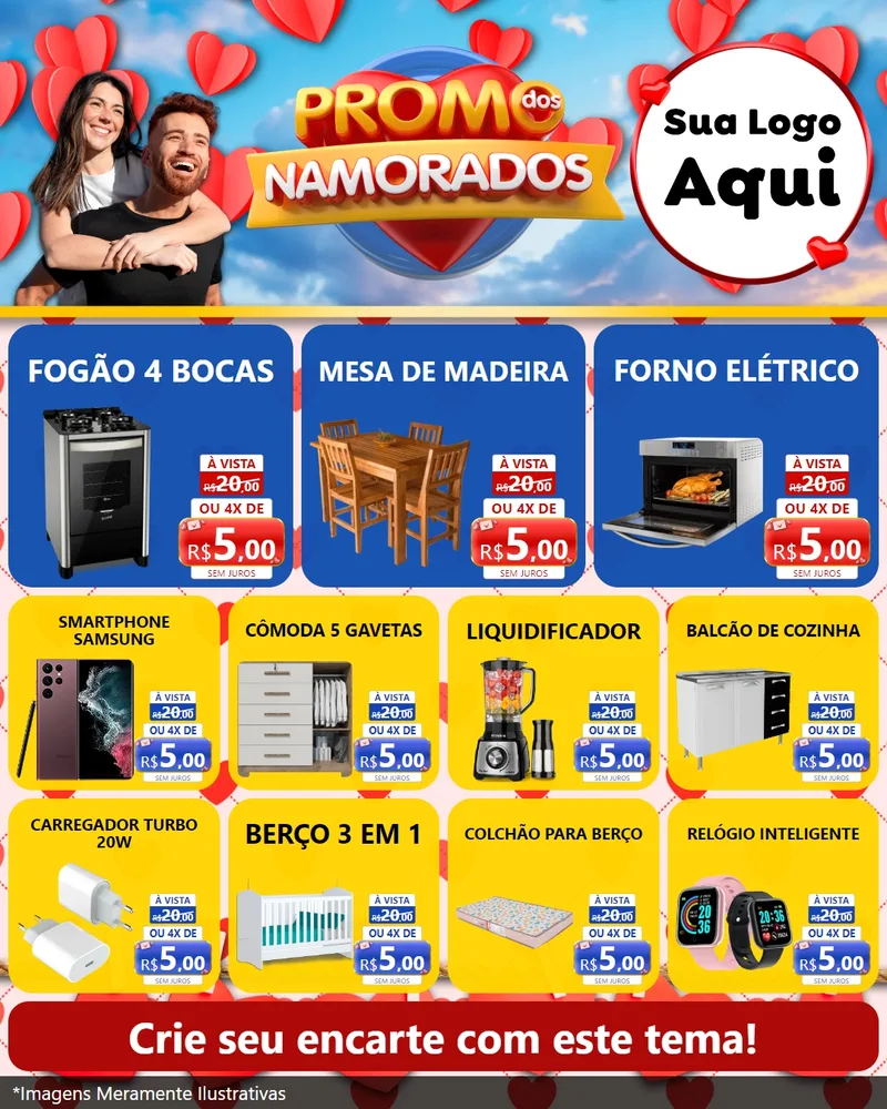 Modelo de Rede Social para Feed Instagram com o tema Promo dos Namorados para Móveis e Eletro
