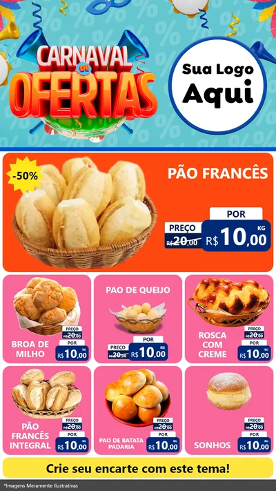 Modelo de Rede Social para Stories com o tema Carnaval de Ofertas para Padaria