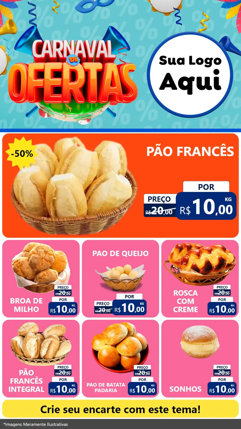 Modelo de Rede Social para Stories com o tema Carnaval de Ofertas para Padaria