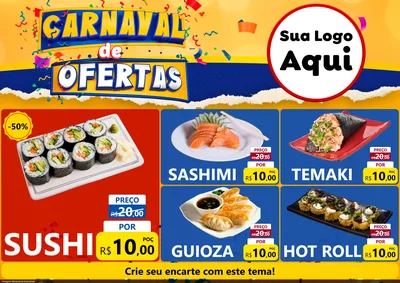Modelo de Encarte para Encarte A4 Horizontal com o tema Carnaval de Ofertas para Comida japonesa