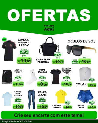 Modelo de Rede Social para Feed Instagram com o tema Ofertas Verde Cartaz para Roupas e acessórios