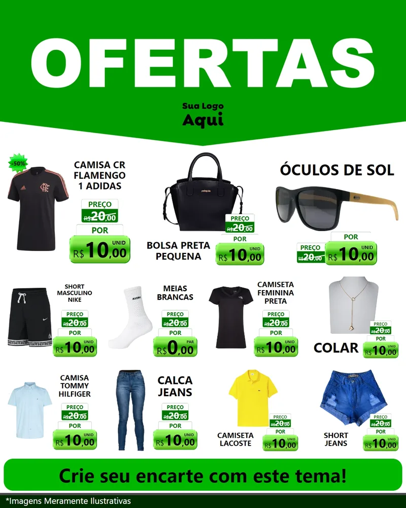 Modelo de Rede Social para Feed Instagram com o tema Ofertas Verde Cartaz para Roupas e acessórios