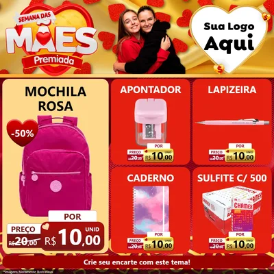 Modelo de Rede Social para Feed Facebook com o tema Semana das Mães Premiada para Papelaria