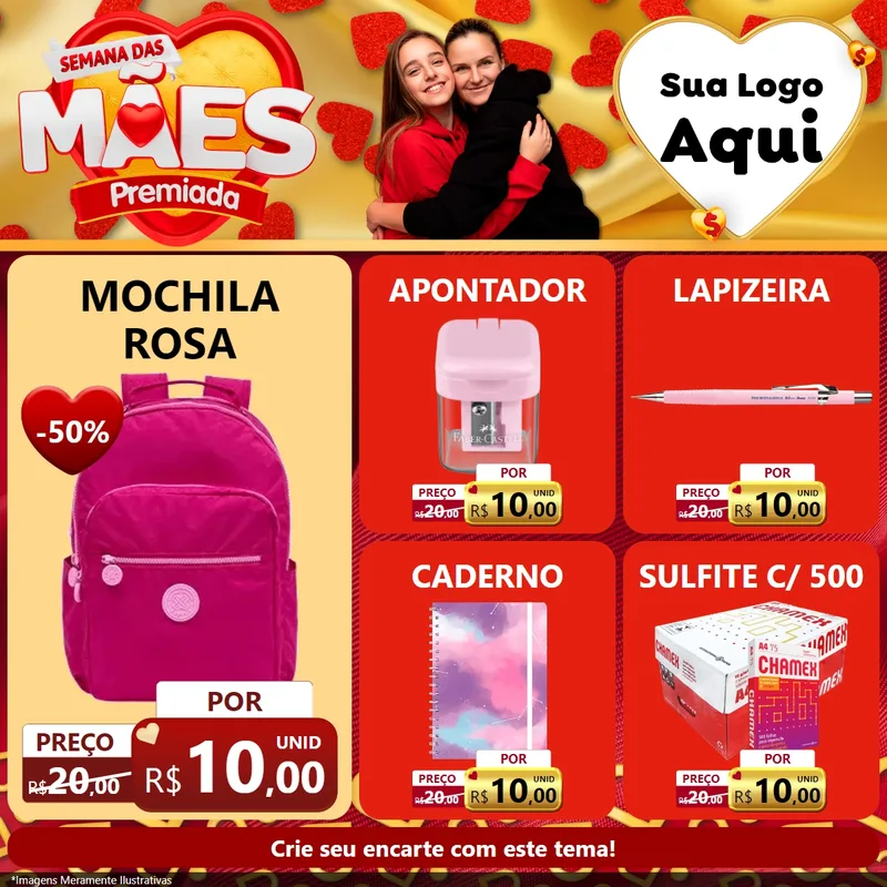 Modelo de Rede Social para Feed Facebook com o tema Semana das Mães Premiada para Papelaria