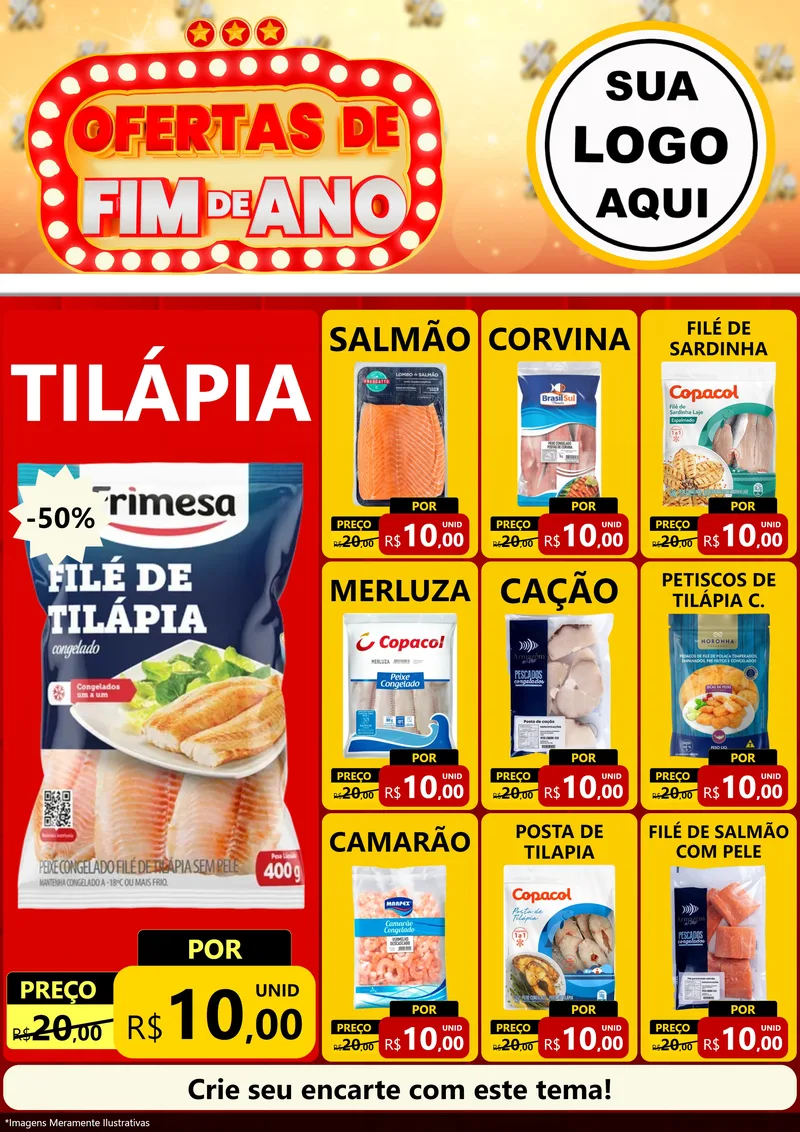 Modelo de Encarte para Encarte A4 Vertical com o tema Ofertas de Fim de Ano para Peixaria