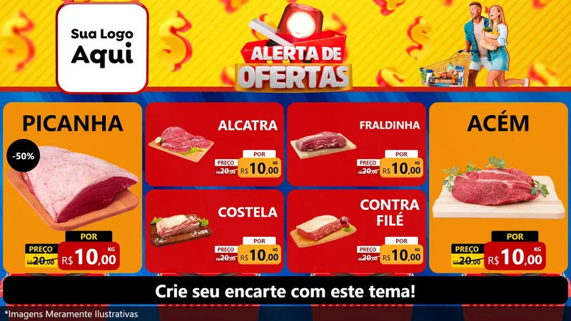 Modelo de TV para TV Horizontal com o tema Alerta de Ofertas para Açougue