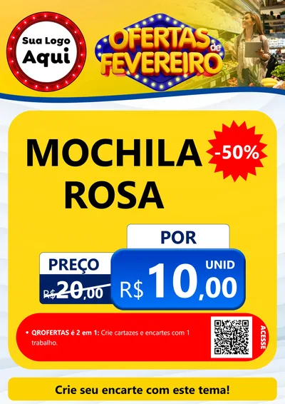 Modelo de Cartaz para Cartaz A4 Vertical com o tema Ofertas de Fevereiro para Papelaria