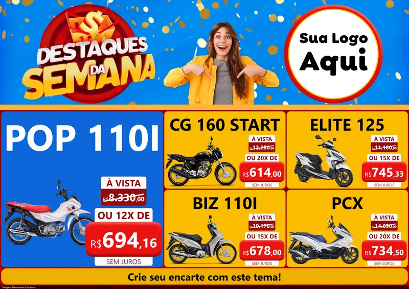 Modelo de Encarte para Encarte A4 Horizontal com o tema Destaques da Semana para Concessionaria de Motos