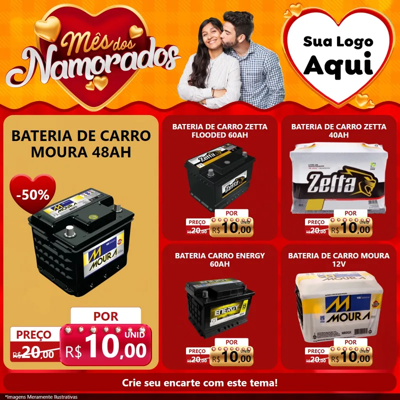 Modelo de Rede Social para Feed Facebook com o tema Mês dos Namorados para Baterias Elétricas
