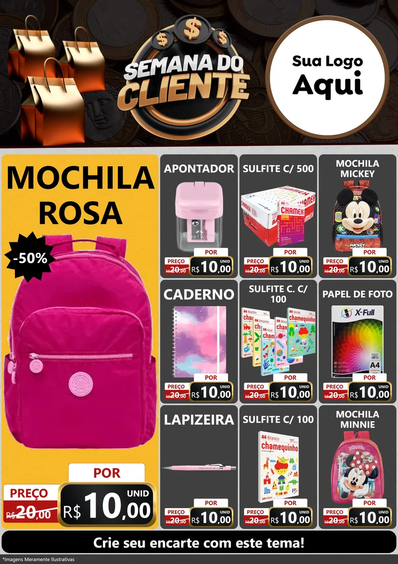 Modelo de Encarte para Encarte A4 Vertical com o tema Semana do Cliente para Papelaria