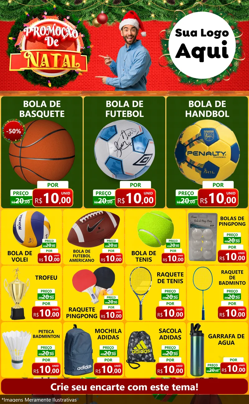 Modelo de Encarte para Encarte Grande com o tema Promoção de Natal para Artigos Esportivos