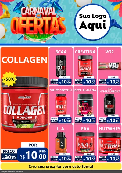 Modelo de Encarte para Encarte A4 Vertical com o tema Carnaval de Ofertas para Suplementos alimentares