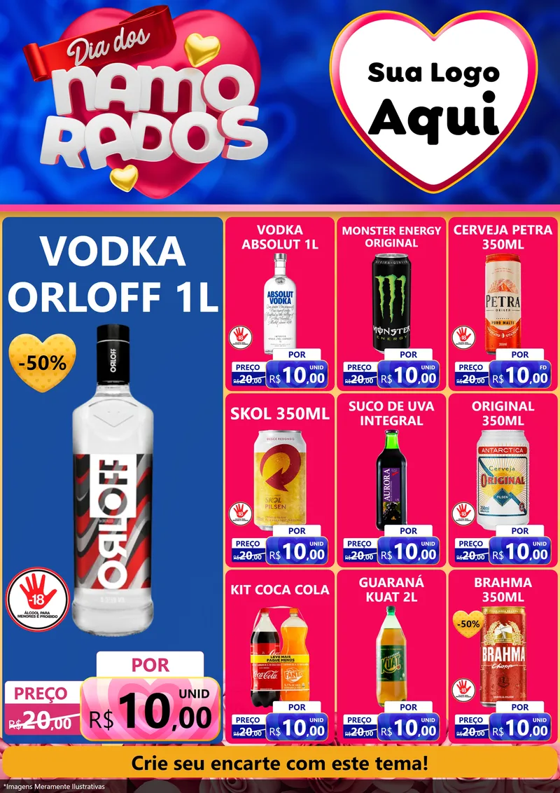 Modelo de Encarte para Encarte A4 Vertical com o tema Dia dos namorados para Distribuidora de bebidas