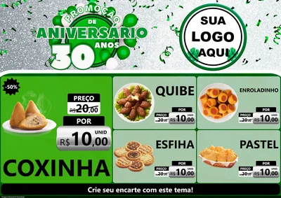 Modelo de Encarte para Encarte A4 Horizontal com o tema Promoção de Aniversário - 30 Anos para Salgadaria