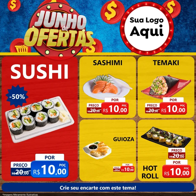 Modelo de Rede Social para Feed Facebook com o tema Junho de Ofertas para Comida japonesa