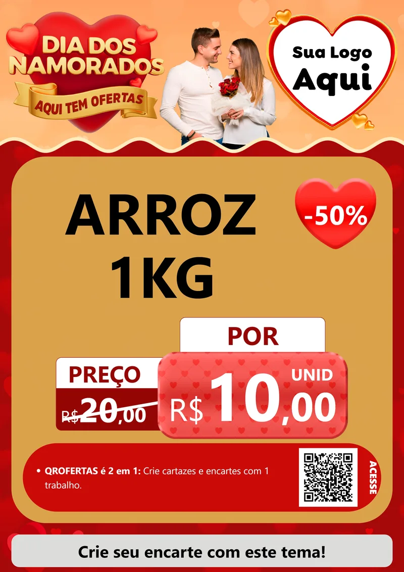 Modelo de Cartaz para Cartaz A4 Vertical com o tema Dia dos Namorados - Aqui Tem Ofertas para Supermercado