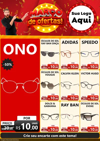 Modelo de Encarte para Encarte A4 Vertical com o tema Março de Ofertas! para Óticas