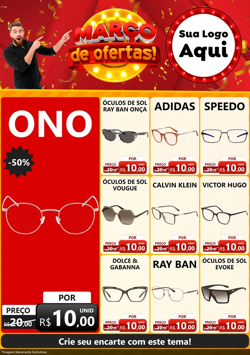 Modelo de Encarte para Encarte A4 Vertical com o tema Março de Ofertas! para Óticas