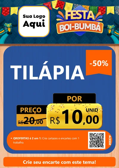 Modelo de Cartaz para Cartaz A4 Vertical com o tema Festa Boi Bumbá para Peixaria