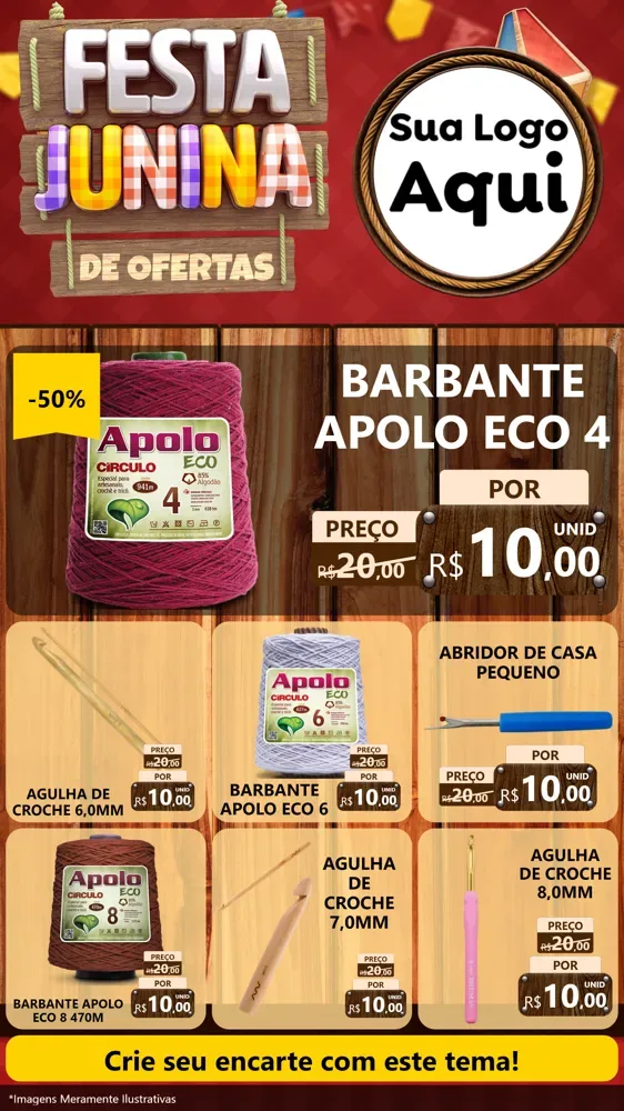 Modelo de Rede Social para Stories com o tema Festa Junina de Ofertas para Armarinho e Aviamentos