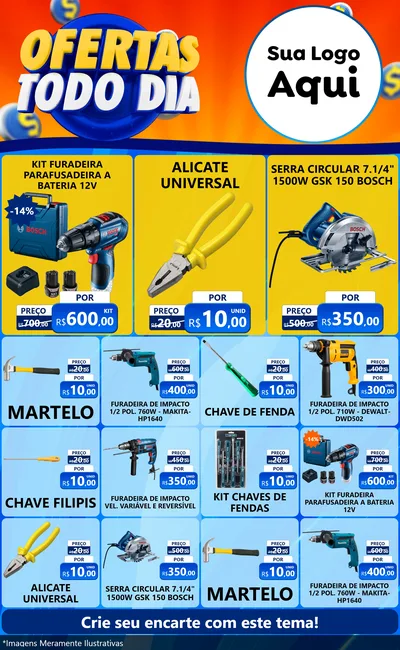 Modelo de Encarte para Encarte Grande com o tema Ofertas Todo Dia para Maquinas e Ferramentas
