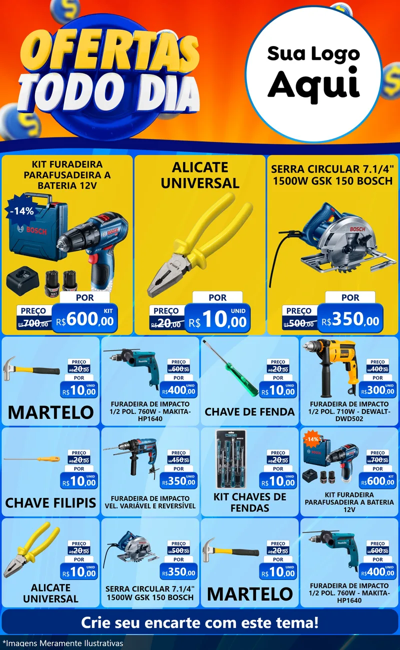 Modelo de Encarte para Encarte Grande com o tema Ofertas Todo Dia para Maquinas e Ferramentas