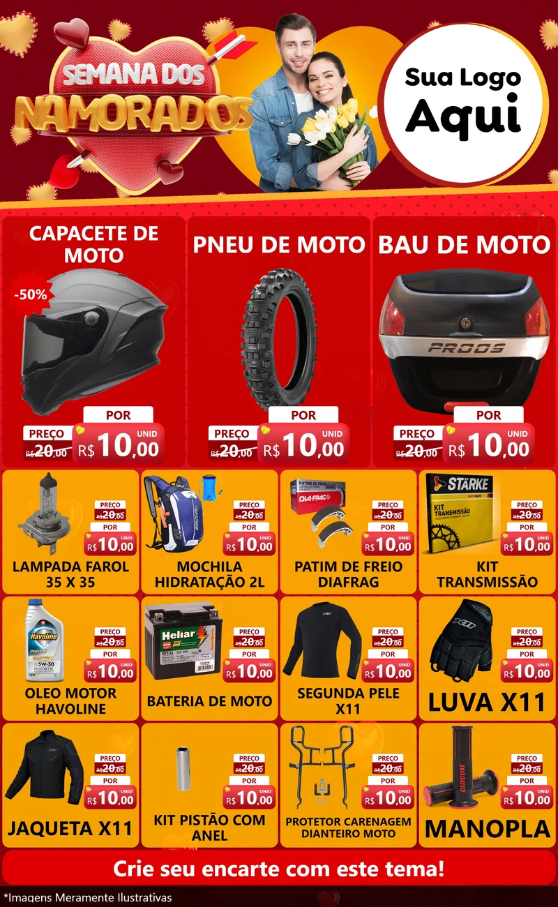 Modelo de Encarte para Encarte Grande com o tema Semana dos Namorados para Moto peças