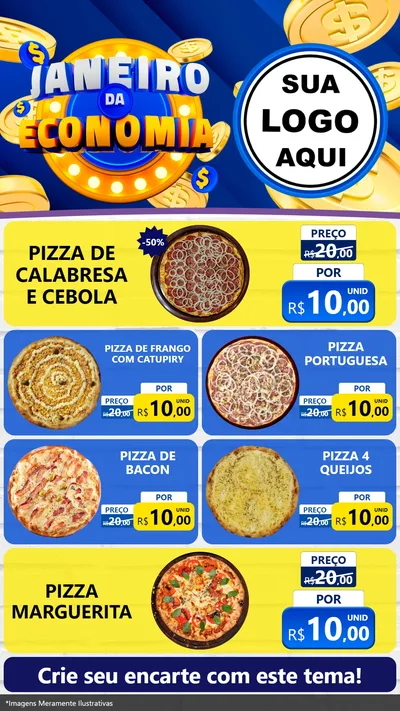 Modelo de TV para TV Vertical com o tema Janeiro da Economia para Pizzaria