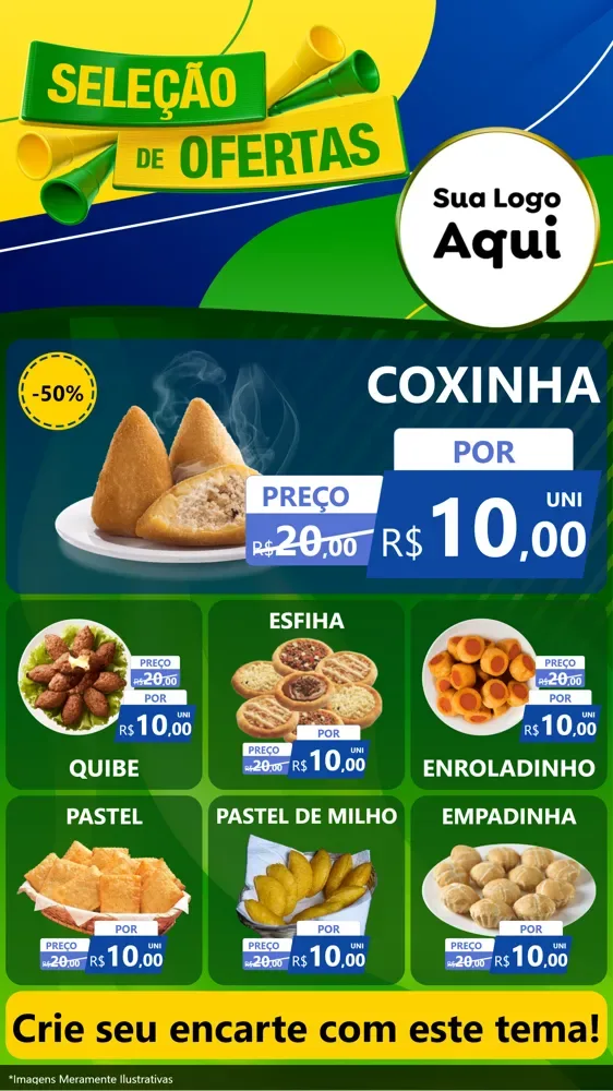 Modelo de Rede Social para Stories com o tema Seleção de Ofertas - Copa para Salgadaria