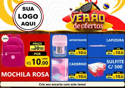 Modelo de Encarte para Encarte A4 Horizontal com o tema Super Verão de Ofertas para Papelaria