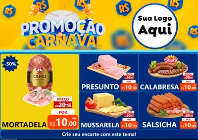 Modelo de Encarte para Encarte A4 Horizontal com o tema Promoção de Carnaval para Frios e Laticínios