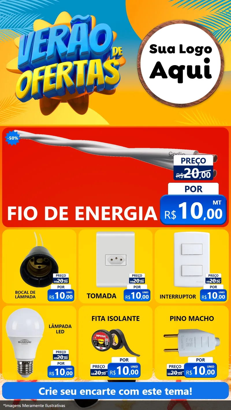 Modelo de Rede Social para Stories com o tema Verão de Ofertas para Materiais Elétricos