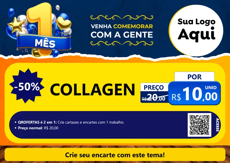 Modelo de Cartaz para Cartaz A4 Horizontal com o tema Um Mês de Aniversário para Suplementos alimentares