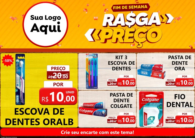 Modelo de Encarte para Encarte A4 Horizontal com o tema Fim de Semana Rasga Preços para Higiene Pessoal