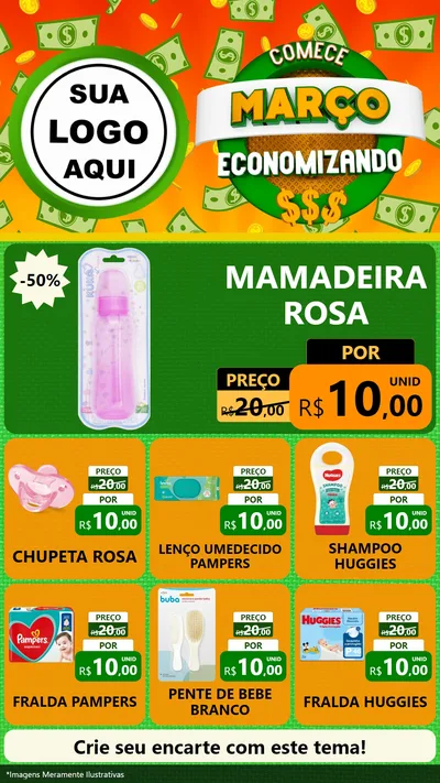 Modelo de Rede Social para Stories com o tema Comece Março Economizando para Bebês