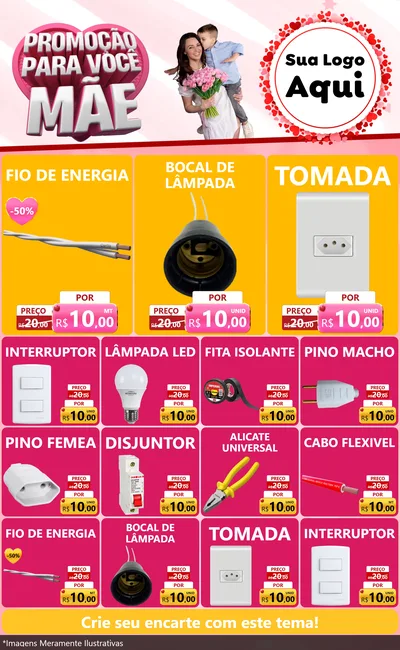 Modelo de Encarte para Encarte Grande com o tema Promoção Para Você Mãe para Materiais Elétricos