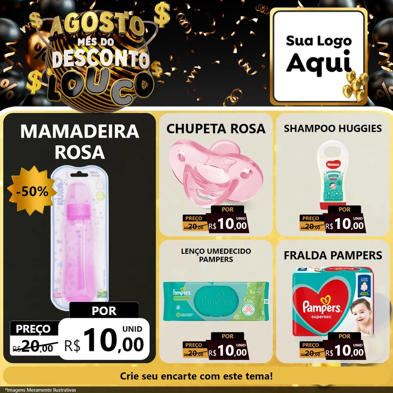 Modelo de Rede Social para Feed Facebook com o tema Agosto Mês do Desconto Louco para Bebês