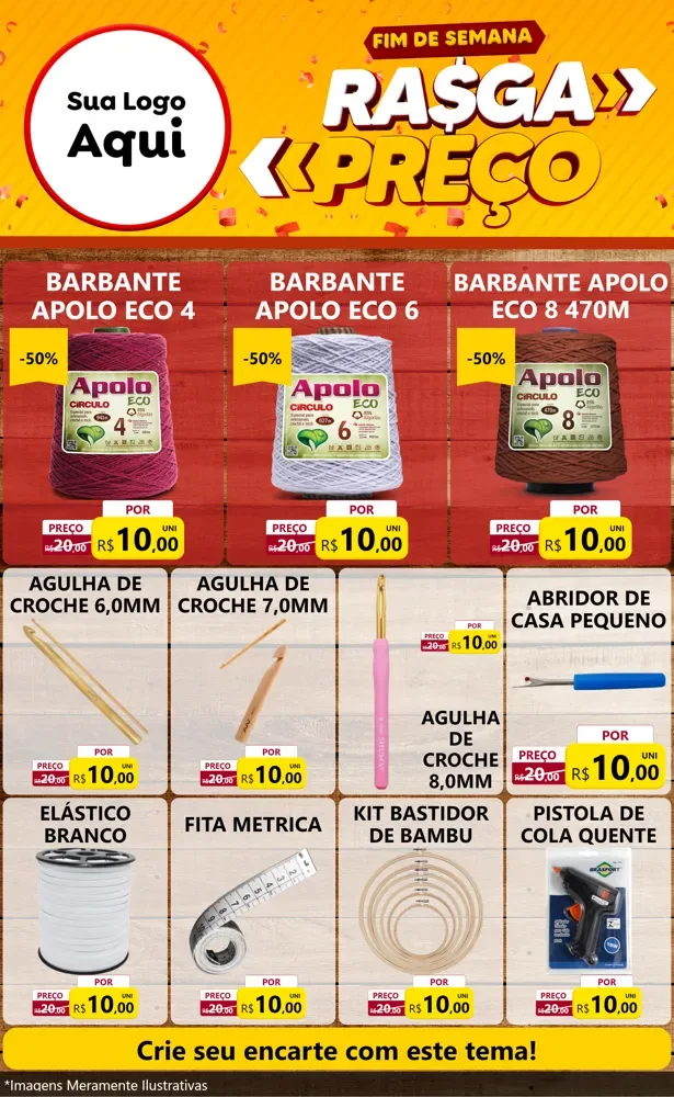 Modelo de Encarte para Encarte Grande com o tema Fim de Semana Rasga Preços para Armarinho e Aviamentos