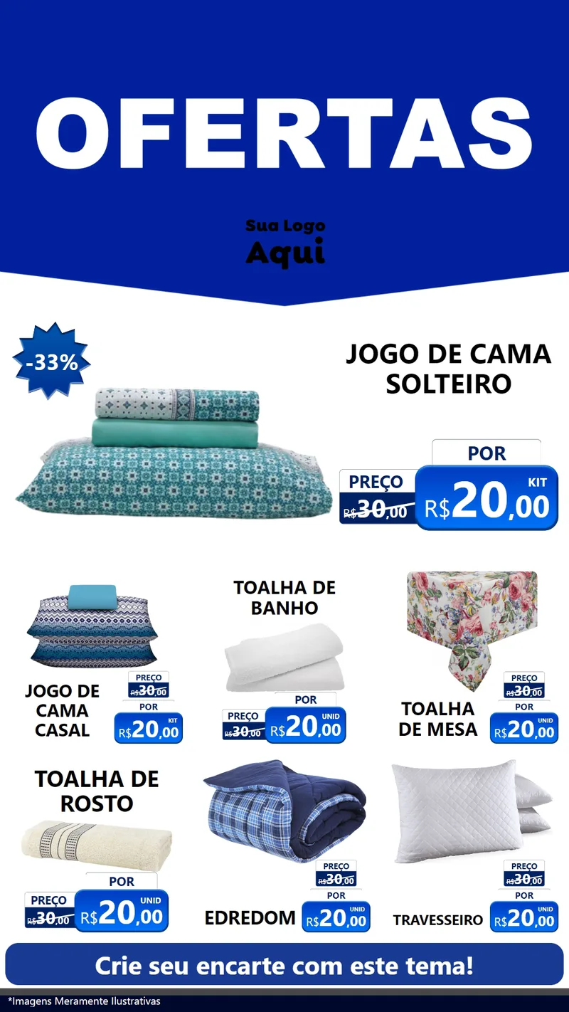 Modelo de Rede Social para Stories com o tema Ofertas Azul Cartaz para Cama, Mesa e Banho