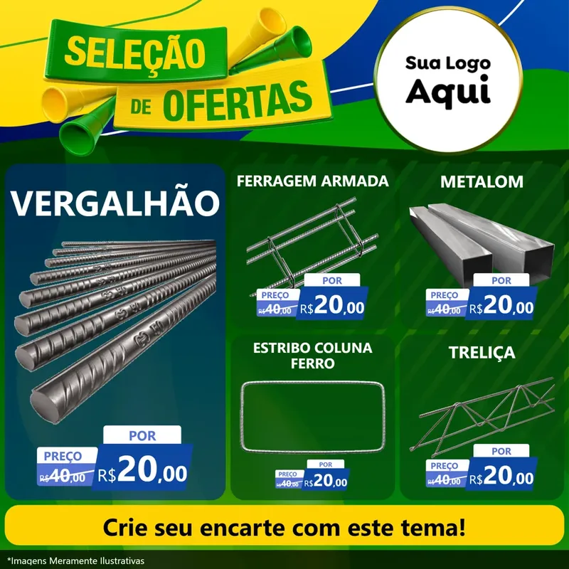 Modelo de Rede Social para Feed Facebook com o tema Seleção de Ofertas - Copa para Ferragens