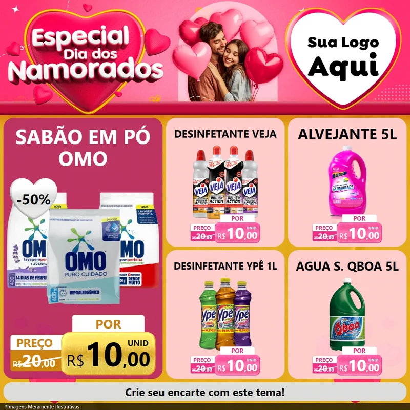 Modelo de Rede Social para Feed Facebook com o tema Especial Dia dos Namorados para Produtos de Limpeza