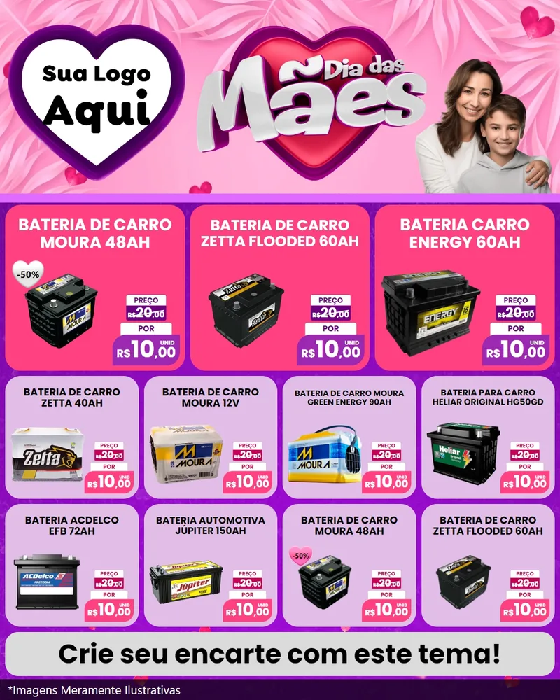 Modelo de Rede Social para Feed Instagram com o tema Dia das Mães para Baterias Elétricas